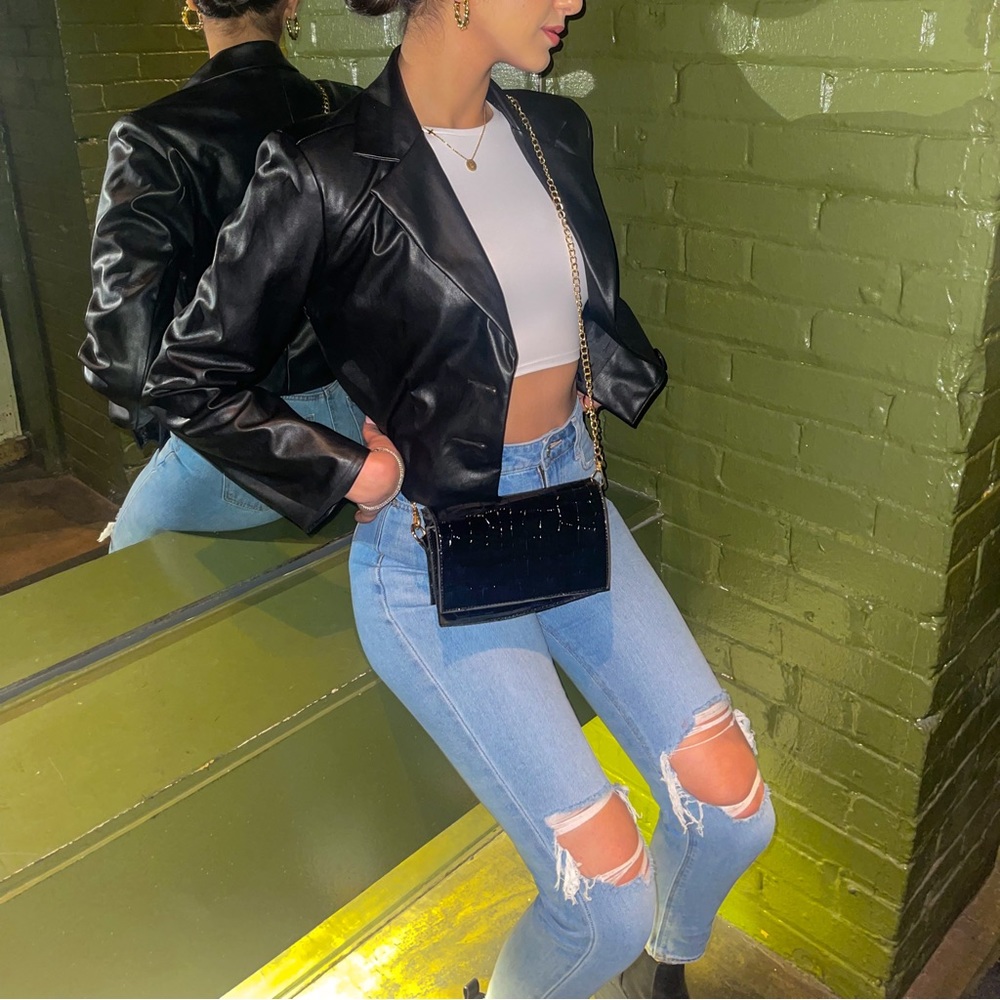 Cropped Leather Blazer